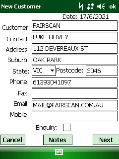 Contact details displayed on handheld screen